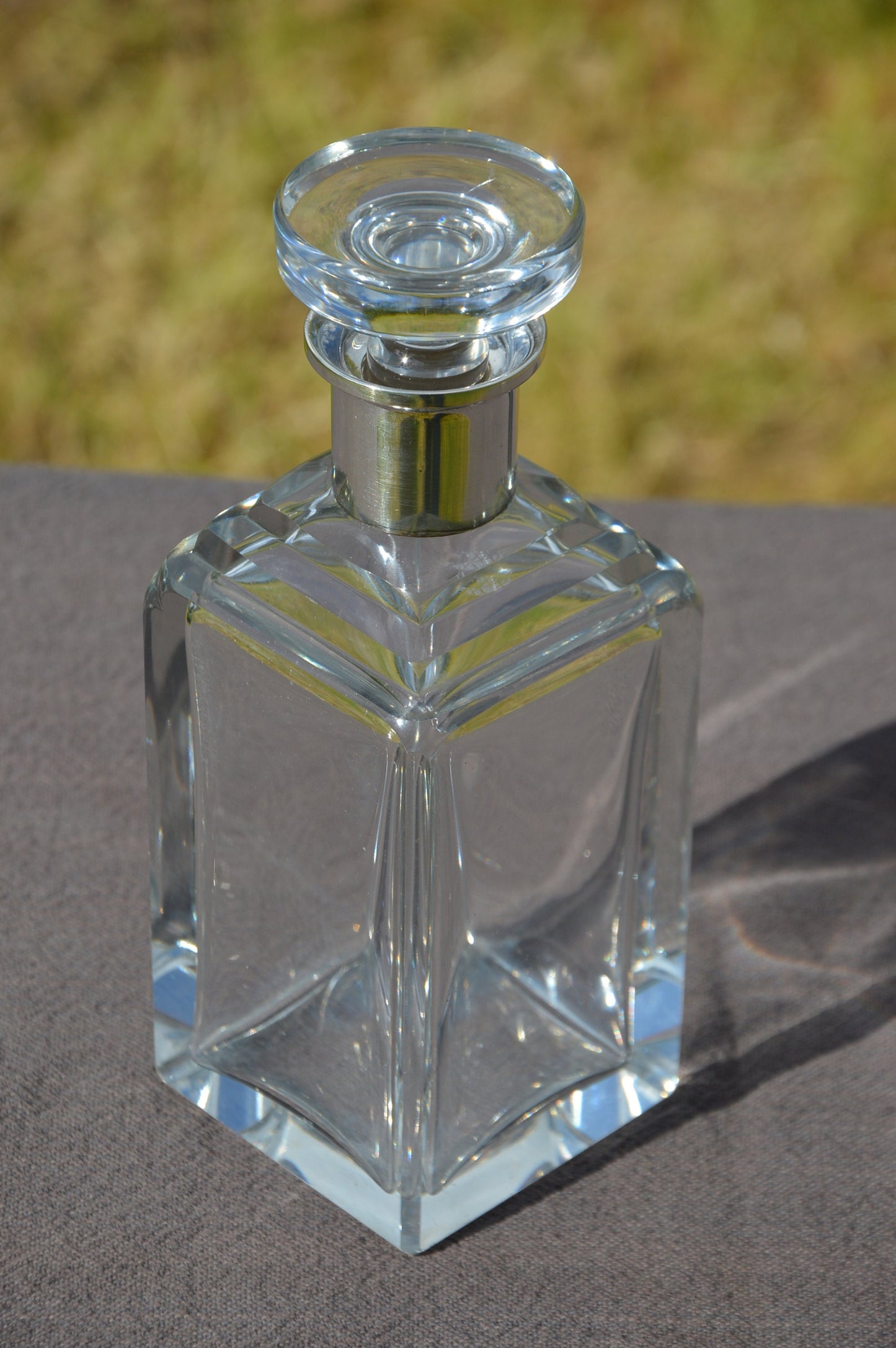 French Glass Decanter Antique Heavy Silver Collar Glass Wine Carafe Flask Jug Container Pitcher Good Condition French Made 800 Silver Stamp