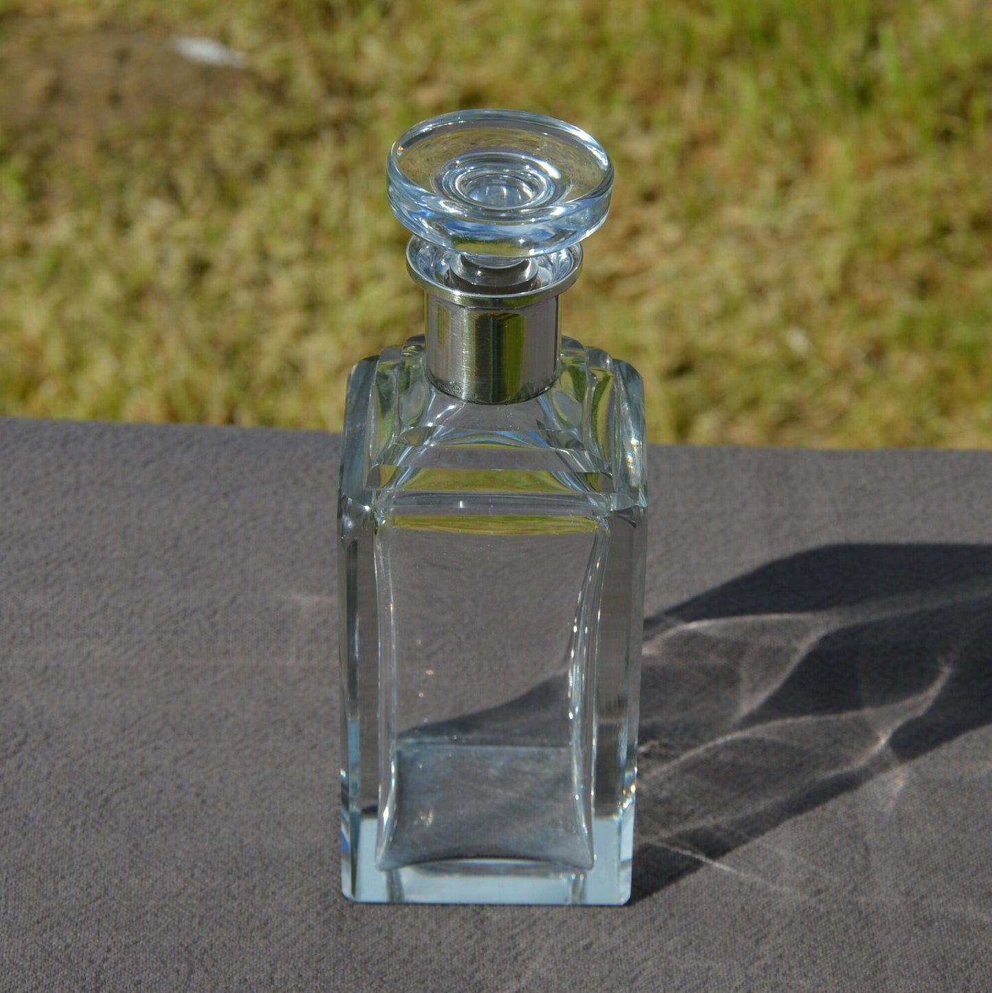 French Glass Decanter Antique Heavy Silver Collar Glass Wine Carafe Flask Jug Container Pitcher Good Condition French Made 800 Silver Stamp