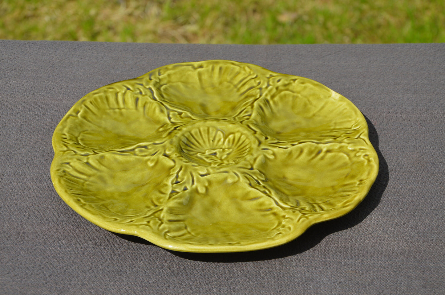 Assiette à huîtres Gien Huitre Assiette de poisson moule Gien Vert Olive vintage Français Super Condition Assiette de fruits de mer Assiette de coquillages Assiette d’huîtres