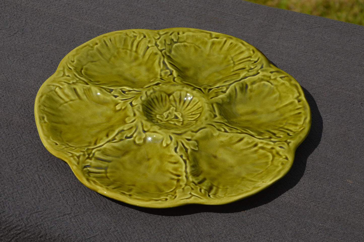Assiette à huîtres Gien Huitre Assiette de poisson moule Gien Vert Olive vintage Français Super Condition Assiette de fruits de mer Assiette de coquillages Assiette d’huîtres