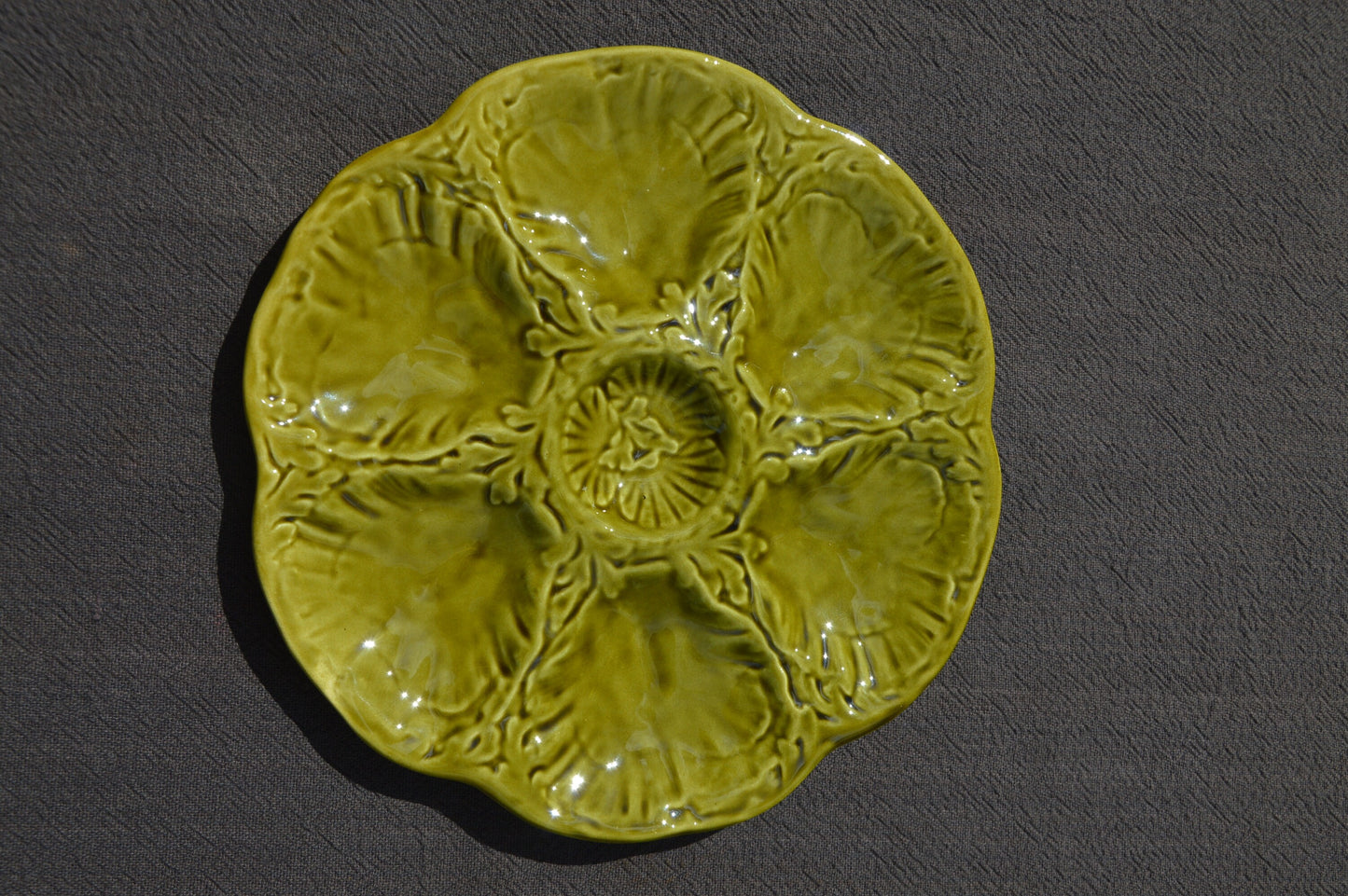 Assiette à huîtres Gien Huitre Assiette de poisson moule Gien Vert Olive vintage Français Super Condition Assiette de fruits de mer Assiette de coquillages Assiette d’huîtres