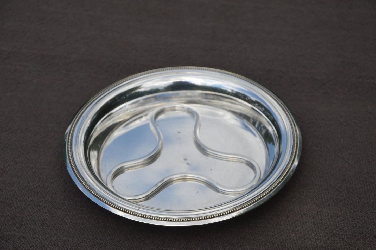 Antique Bottle Coaster Silver Plate Heavy Fully Marked Wine Coaster French Quality Champagne Coaster Collectors Item with Drip Insert