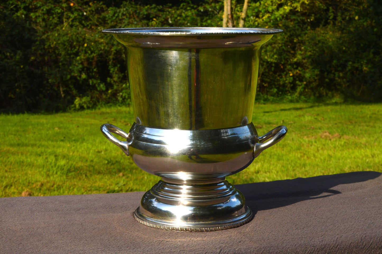 Wine Cooler Champagne Bucket Seau de Champagne Marked PA Silver Plated Metaille Blanc Grape and Vine Design Two Swing Handles Good Condition