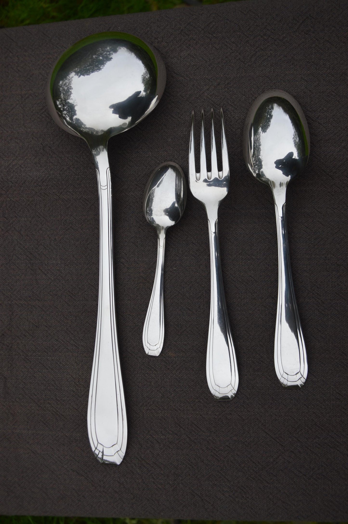 Orbrille JB Luncheon Dessert Box 37 Pieces Forks Spoons Teaspoons Ladle Fully Marked Joseph Buisson French Silver Plate Cutlery Set