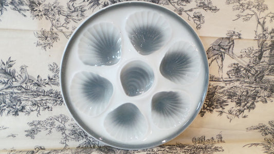 Oyster Plate Huitre Mussel Fish Plate Orchies Light Grey and White Vintage French Super Condition Seafood Plate Shellfish Plate Oyster Plate