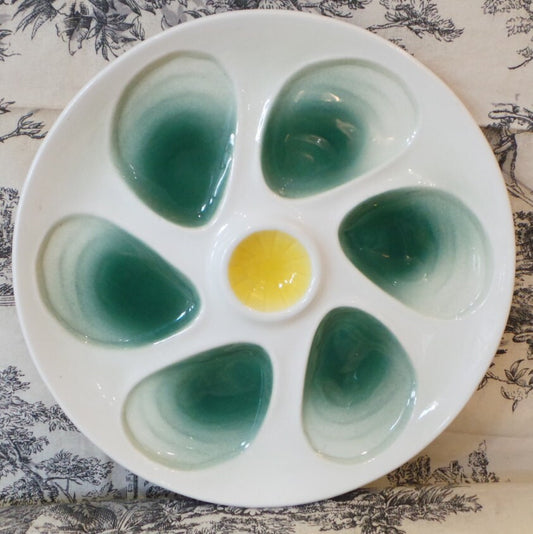Mussel Plate Huitre Mussel Fish Plate Salins Deep Green Yellow Vintage French Super Condition Seafood Plate Shellfish Plate Oyster Plate