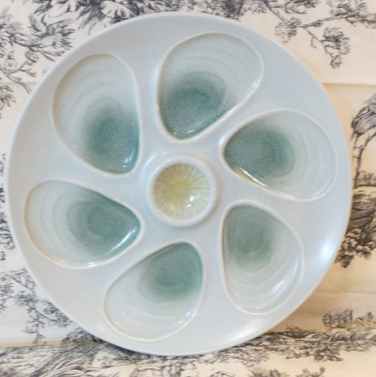 Salins Mussel Plate Huitre Mussel Fish Plate Salins Green and Gray Vintage French Super Condition Seafood Plate Shellfish Plate Oyster Plate