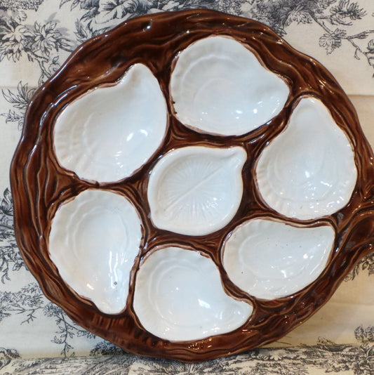 Oyster Plate Chunky Hand Painted Huitre Mussel Fish Plate Brown Vintage French Super Condition Seafood Plate Shellfish Plate Oyster Plate