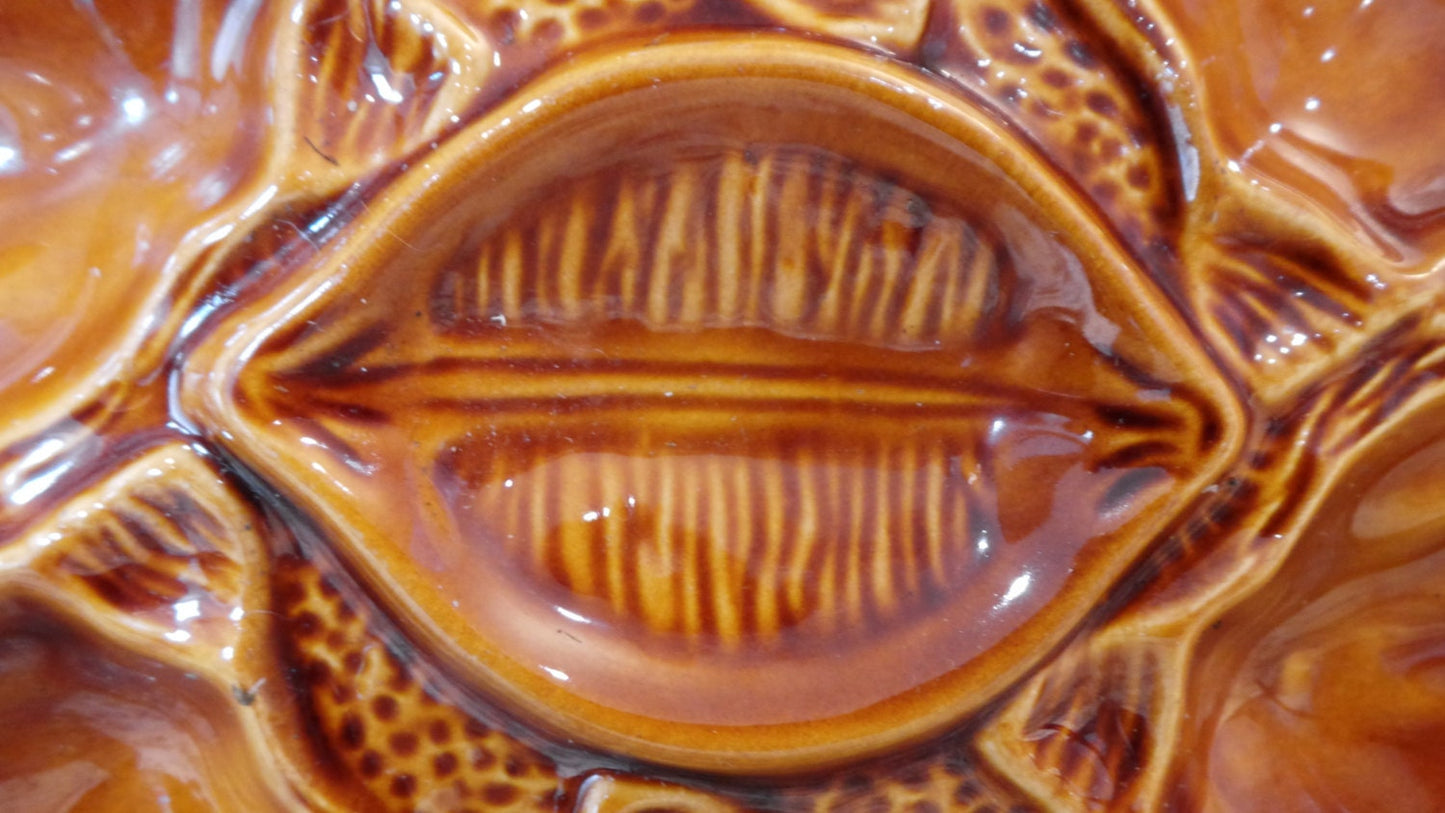 Oyster Plate St Clements French Oyster Huitre Mussel Fish Plate Beautiful Brown Vintage French Fish Plate - Super Condition