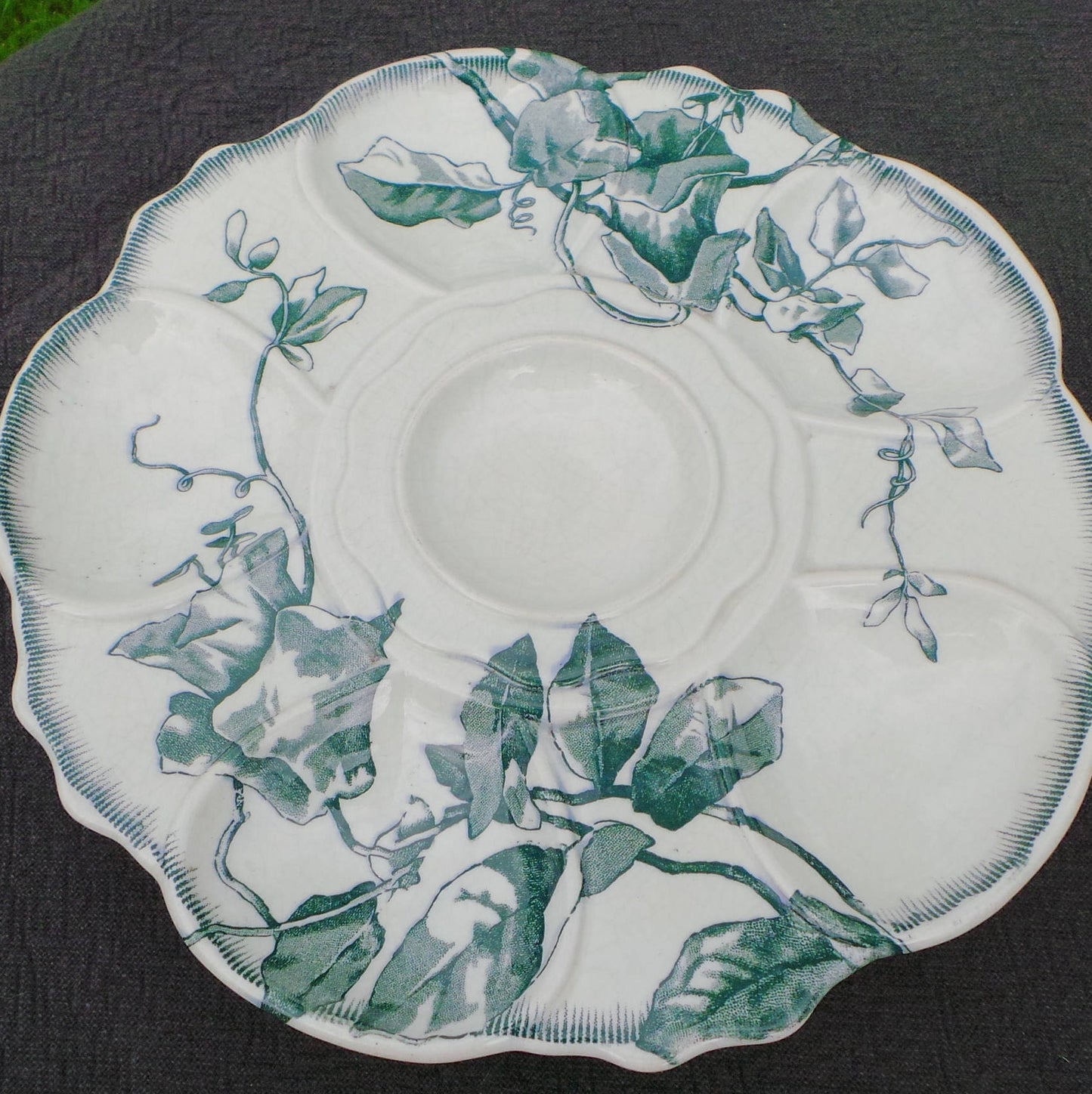 Bordeaux Oyster Plate with Feet French Faience China Porcelain Ceramic Transfer Printed Dish 1845-1895 Blue and White J Vieillard Full Mark