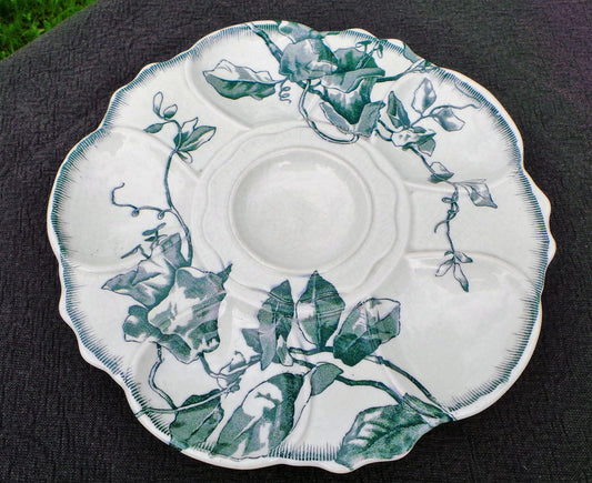 Bordeaux Oyster Plate with Feet French Faience China Porcelain Ceramic Transfer Printed Dish 1845-1895 Blue and White J Vieillard Full Mark