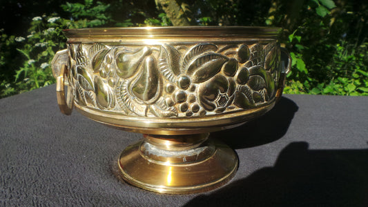 French Art Deco French Bronze/Brass Flower Pot Fruit Bowl Jardiniere Decorated Two Cast Brass Handles Bowl Repaired Planter Cache Pot