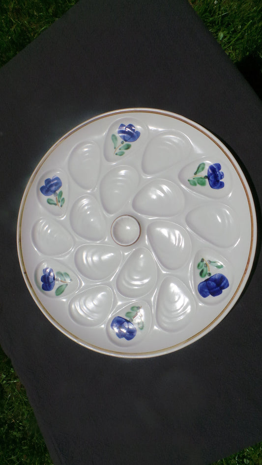 SALINS Platter French Mussel, Oyster or Shellfish Master Plate Super Condition Made in France Salins One Massive Platter Blue and White