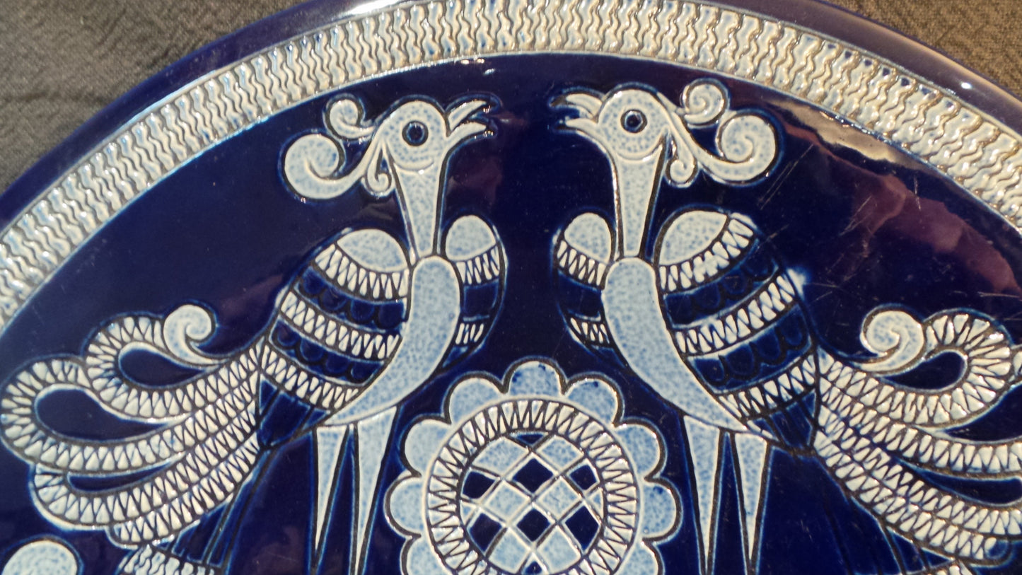 Stoneware Platter German Pottery Big Plate Fully Marked Marzi and Remy of Westerwald Made Germany Robust Stoneware Blue Hand Made