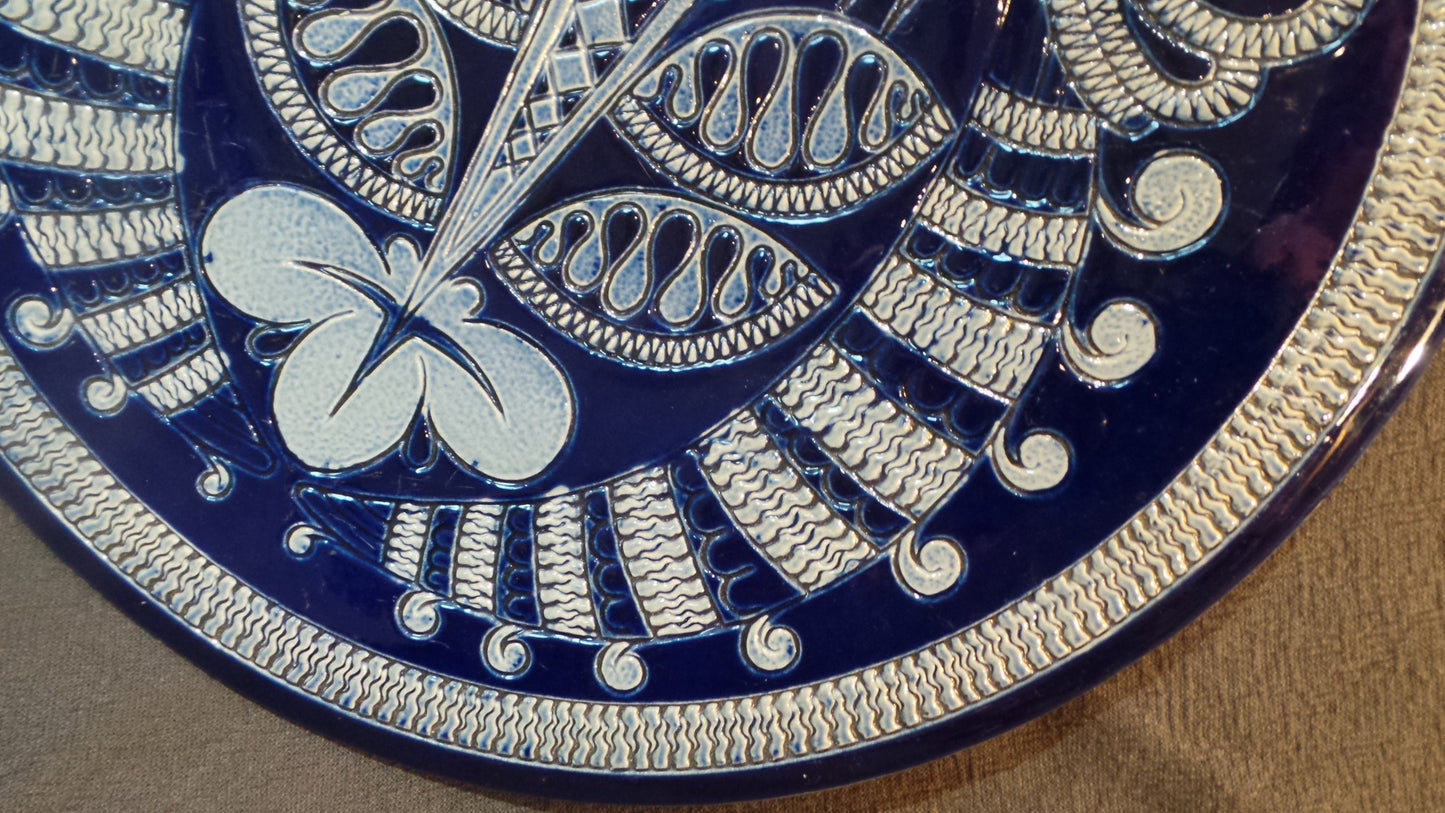 Stoneware Platter German Pottery Big Plate Fully Marked Marzi and Remy of Westerwald Made Germany Robust Stoneware Blue Hand Made