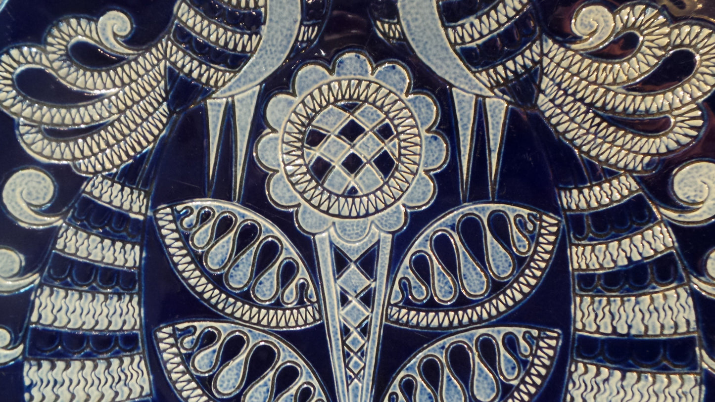 Stoneware Platter German Pottery Big Plate Fully Marked Marzi and Remy of Westerwald Made Germany Robust Stoneware Blue Hand Made