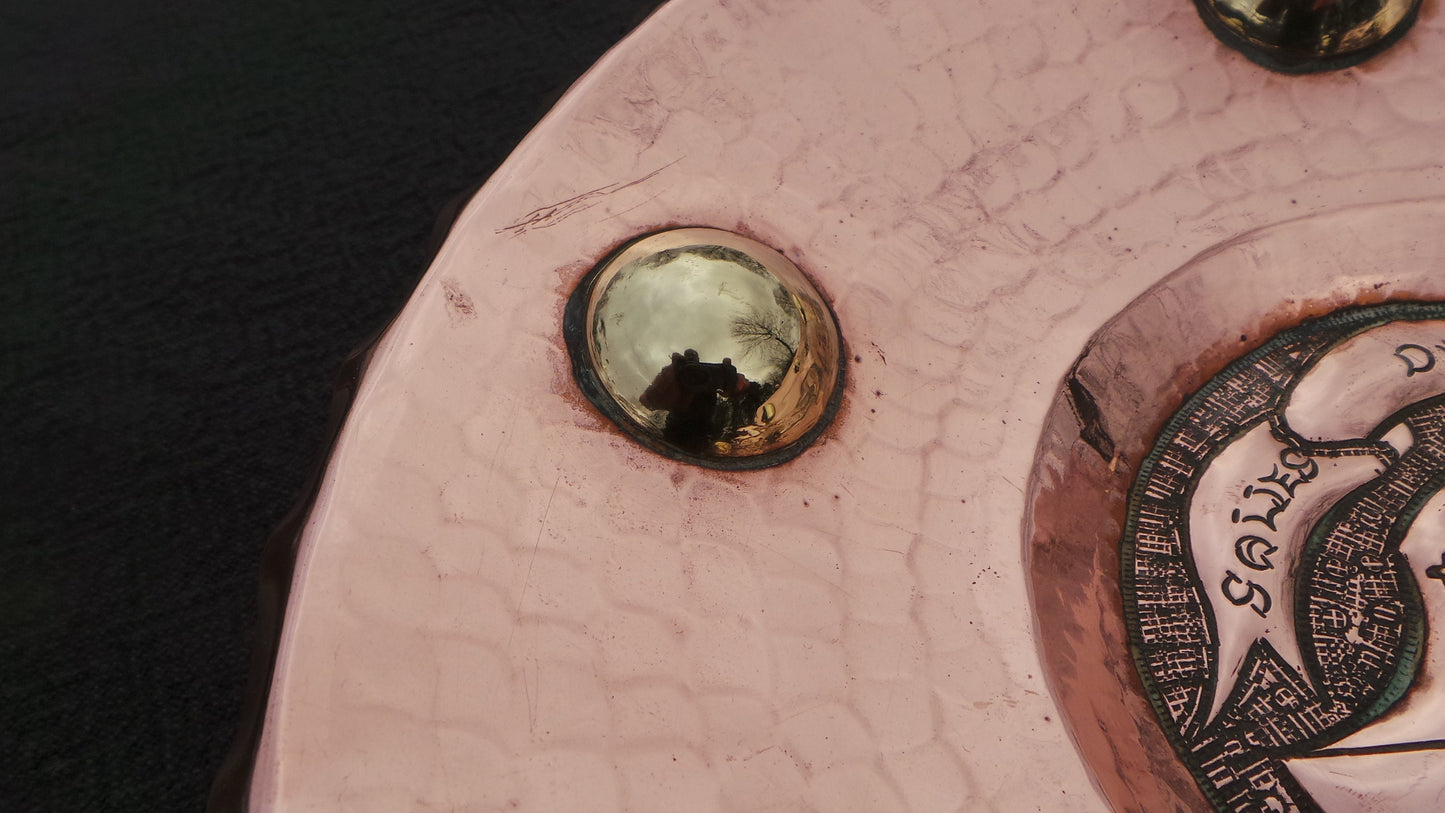 Copper Dish Antique Basque French Solid Copper Plate with Brass Lozenges Totally Hand Made Repousse Copper Dish Vide Poche