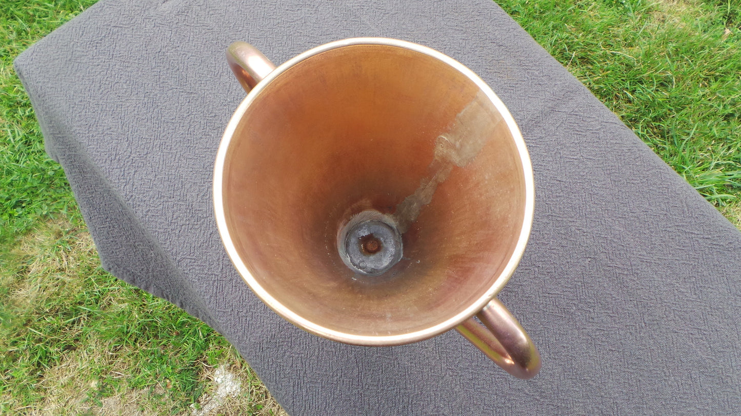 Antique Français Vase en cuivre massif Pot de fleur Pot Urne Seau Poignée en cuivre Totalement fait à la main Joints cousus PAS étanche à l’eau Vase solide lourd