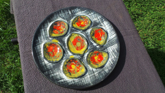 Oyster Plate Vintage French MBFA Pornic Quality One Huitre Oyster Mussel Coquille Plate Shellfish Lemon/Vinegrette Resevoir Beautiful Design