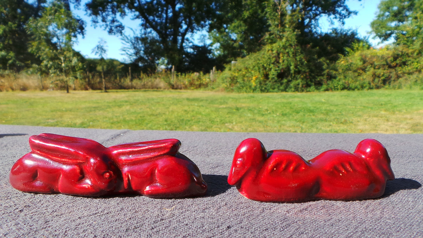 Vintage French Animal Knife Rests Red Ceramic Vallauris Style Art Deco Pottery Set of 8 Ducks Geese Rabbit Dog Fish Pelican
