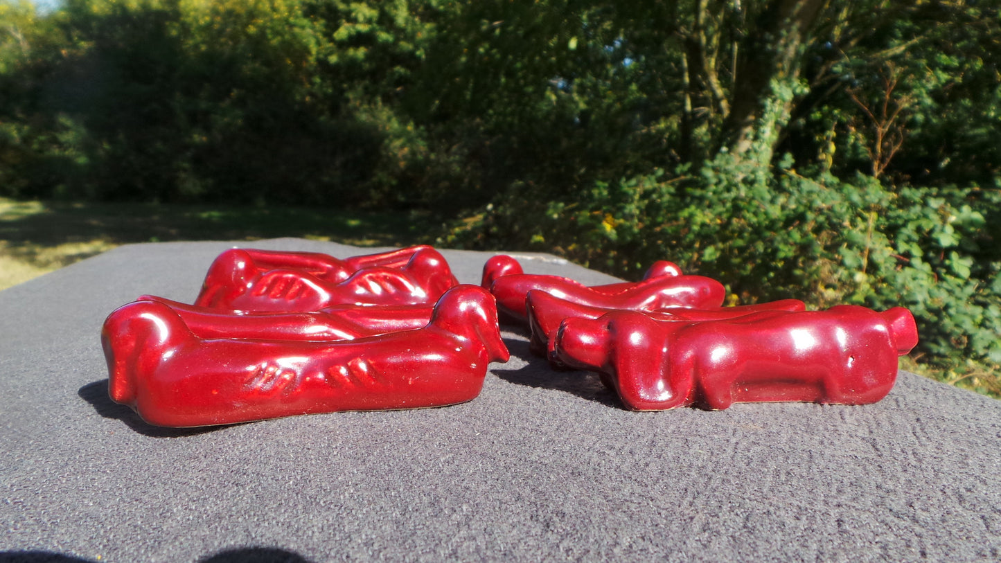 Vintage French Animal Knife Rests Red Ceramic Vallauris Style Art Deco Pottery Set of 8 Ducks Geese Rabbit Dog Fish Pelican