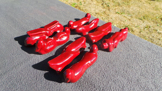 Vintage French Animal Knife Rests Red Ceramic Vallauris Style Art Deco Pottery Set of 8 Ducks Geese Rabbit Dog Fish Pelican