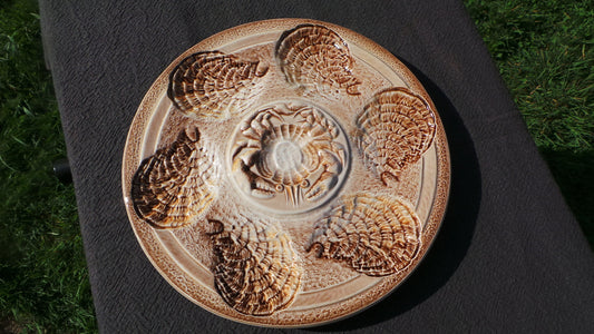 Oyster Plate Sarreguemines French Oyster Huitre Mussel Fish Plate Beautiful Vintage French Fish Plate - Super Condition Shellfish Plate