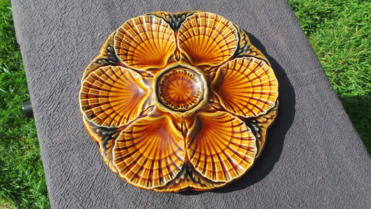 Oyster Plate Sarreguemines Scollop Huitre Mussel Fish Plate Vintage French Super Condition Seafood Plate Shellfish Plate Oyster Plate