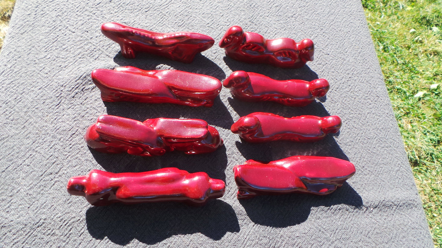 Vintage French Animal Knife Rests Red Ceramic Vallauris Style Art Deco Pottery Set of 8 Ducks Geese Rabbit Dog Fish Pelican