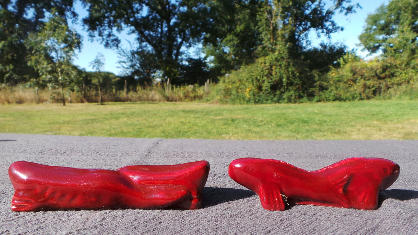 Vintage French Animal Knife Rests Red Ceramic Vallauris Style Art Deco Pottery Set of 8 Ducks Geese Rabbit Dog Fish Pelican