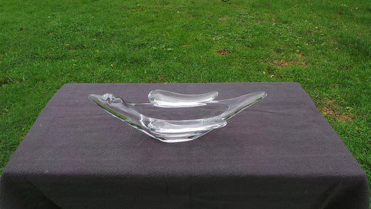 VANNES de France Verre vintage Crystal Swirl Bowl Fait à la main Grand Oiseau Style Art Déco Fabriqué dans l’Ouest de la France Entièrement marqué Joli Français Bowl