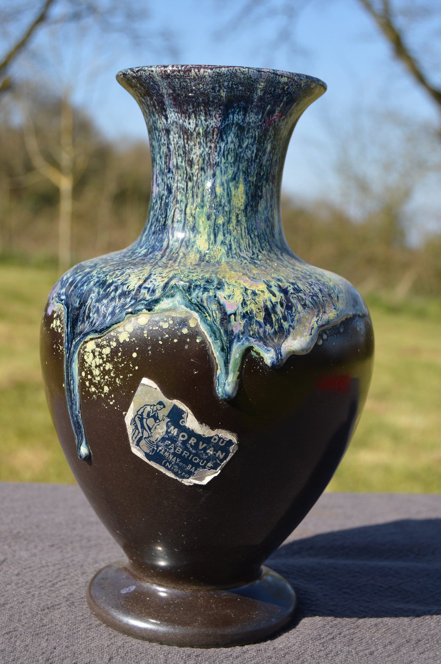 Morvan Vase 1960's 1970's Lava Entièrement marqué Autocollant Tendance Rétro Style Morvan Art Vase