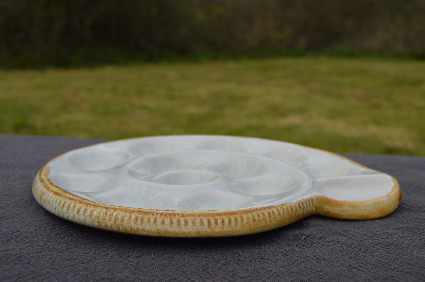 Vintage French St Clement Nancy Majolica Snail Shellfish Hors D'Oeuvres or Egg Plate Super Condtion - Made in France - 12 Places for Snails