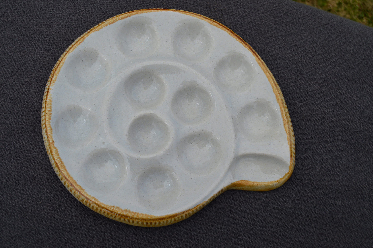 Vintage French St Clement Nancy Majolica Snail Shellfish Hors D'Oeuvres or Egg Plate Super Condtion - Made in France - 12 Places for Snails
