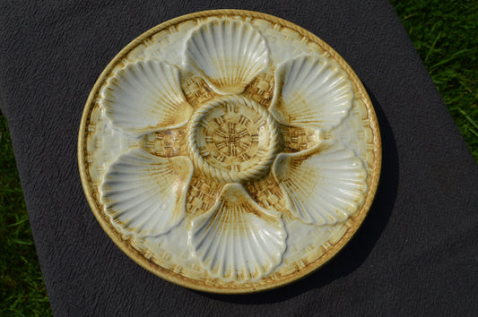 Oyster Plate Longchamps Huitre Mussel Fish Plate Light Brown White Vintage French Super Condition Seafood Plate Shellfish Plate Oyster Plate