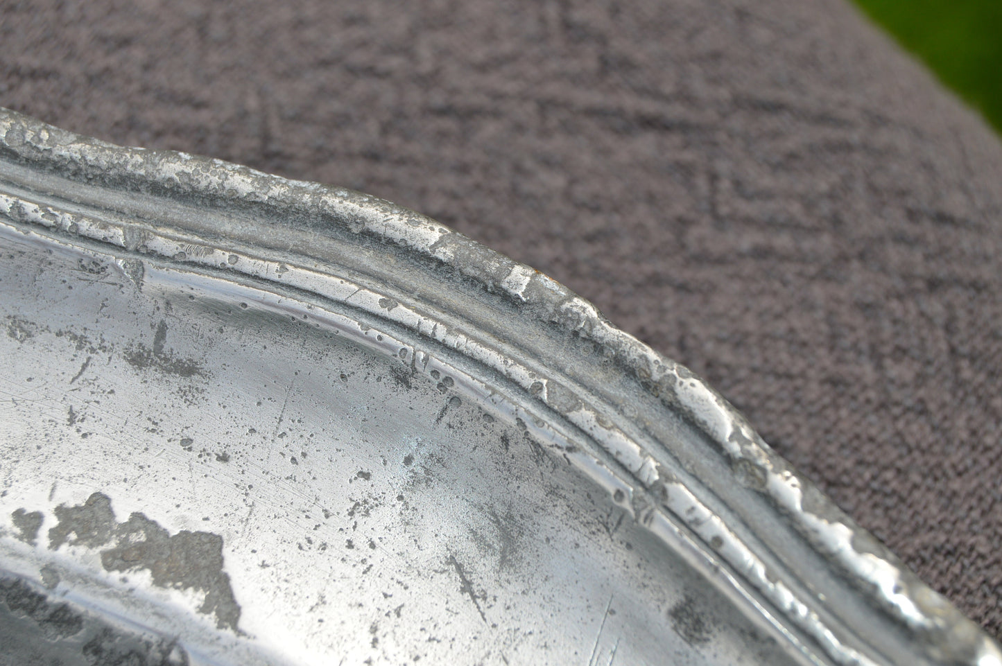 Late 18th Century Pewter Plate Fully Marked Wavy Edge Heavy Pewter Marked LC VB Marriage Plate Design Late 1700s Antique Pitted Pewter