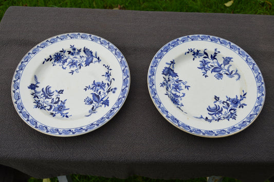 Two SG Clairefontaine Delft Decorative Plates Beautiful Blue White Transfer Printed Fully Marked S G Delft Anchor Antique Bowls Pair 1885