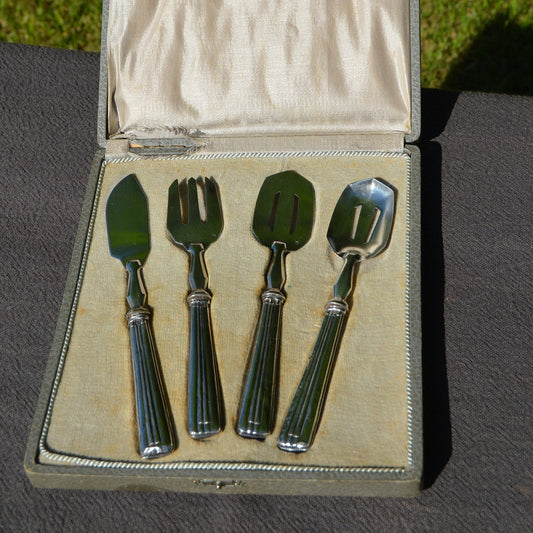 French Vintage Solid Silver Serving Cutlery Candy Sweetie Cake Petit Fours Shovel Spade Knife or Slice Fork Makers Mark Solid Silver Handles