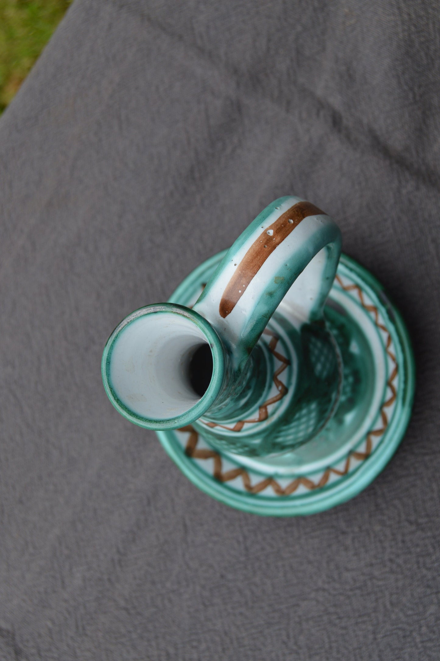 Candle Holder Robert Picault Vallauris Vintage French Modern Art Design Grey Green Ground Fully Signed Antique French Vintage Ceramics