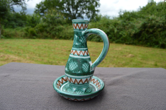 Bougeoir Robert Picault Vallauris vintage Français Art Moderne Design Gris Vert Fond Entièrement Signé Antique Français Céramique Vintage