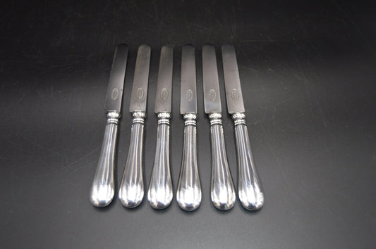 Ercuis Argent Plaqué 'Métaille Blanc' Ensemble de 6 Couteaux Véritable Luxe Fabriqué par Ercuis de Paris 6 Six Super Knife Set Marqué Ercuis Paris