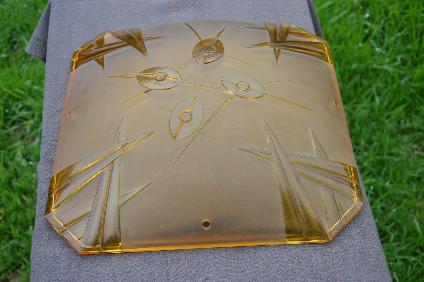 Degue DAVID GUERON Art Deco Glass Light Caramel Yellow Plafonnier Opalescent Glass Lampshade Light Shade Original Art Deco Bruise