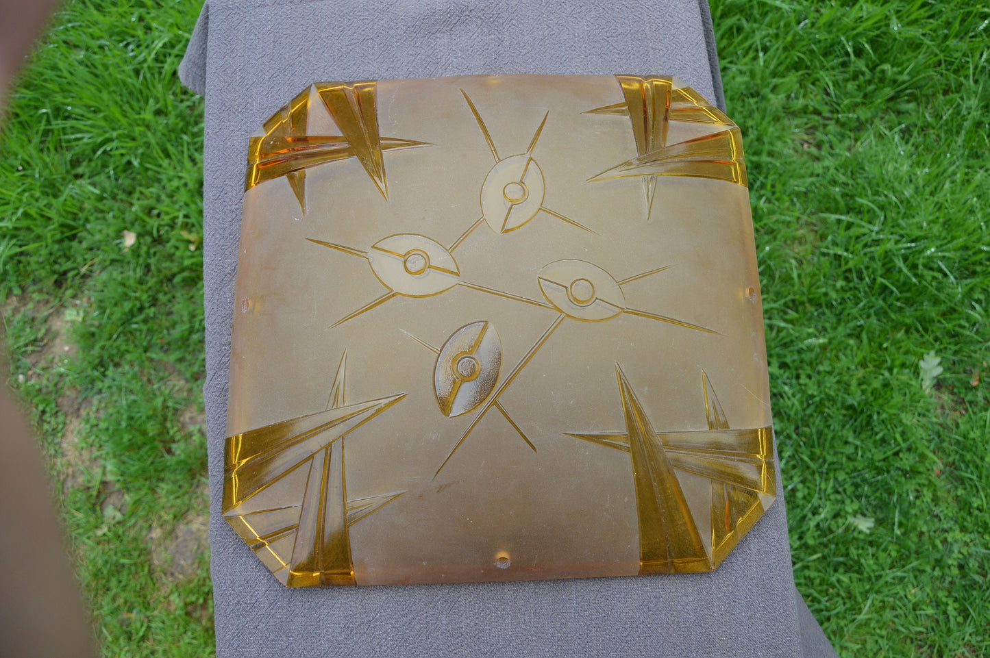 Degue DAVID GUERON Art Deco Glass Light Caramel Yellow Plafonnier Opalescent Glass Lampshade Light Shade Original Art Deco Bruise