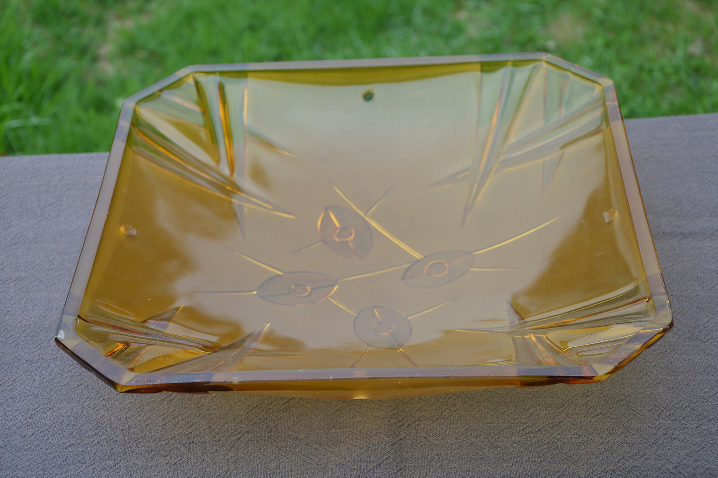 Degue DAVID GUERON Art Deco Glass Light Caramel Yellow Plafonnier Opalescent Glass Lampshade Light Shade Original Art Deco Bruise