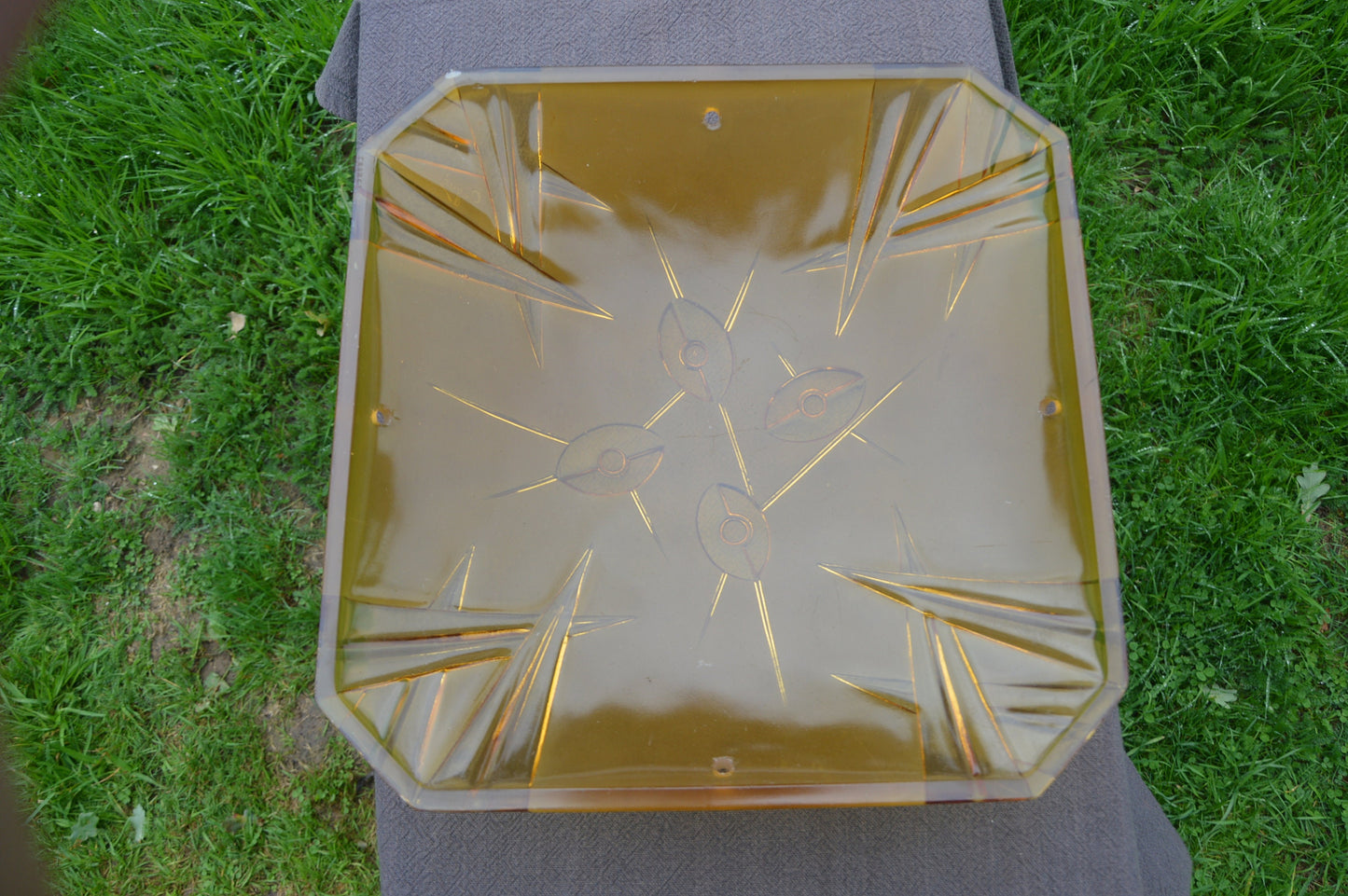 Degue DAVID GUERON Art Deco Glass Light Caramel Yellow Plafonnier Opalescent Glass Lampshade Light Shade Original Art Deco Bruise