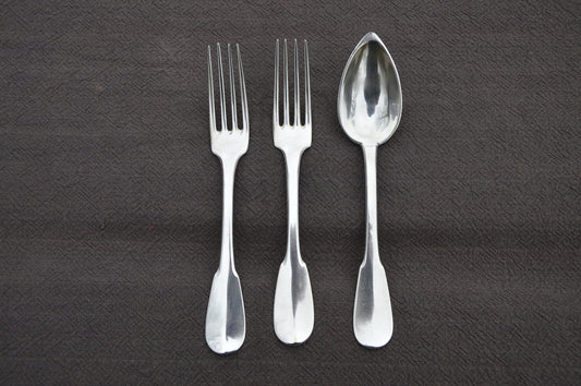 Christofle French Antique Silver Plate Job Lot 2 Fourchettes 1 Cuillère Cuilliere Early 1849-1850 Two Forks One Spoon