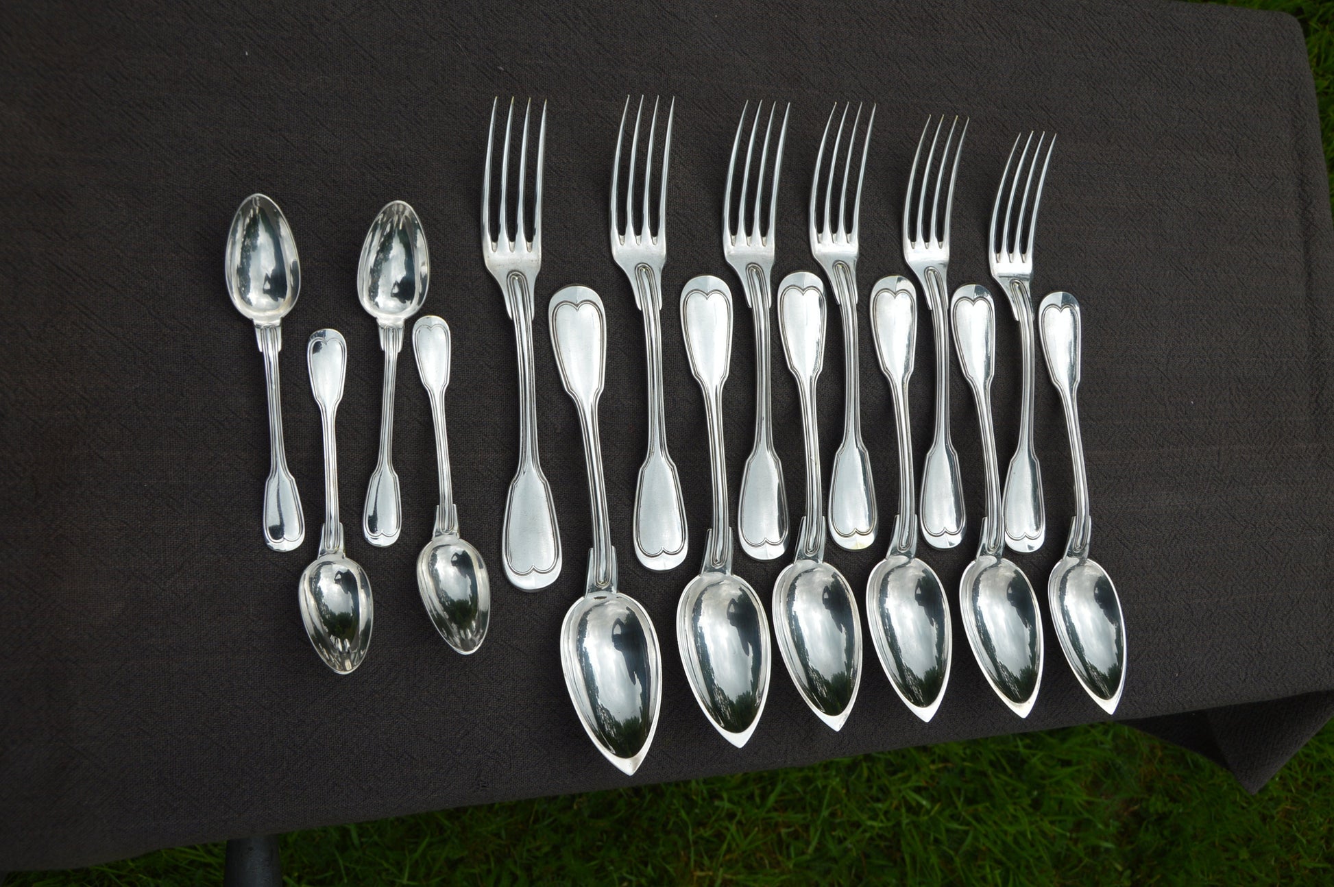Antique Ruolz Six Spoons Forks and Four Teaspoons Filet French