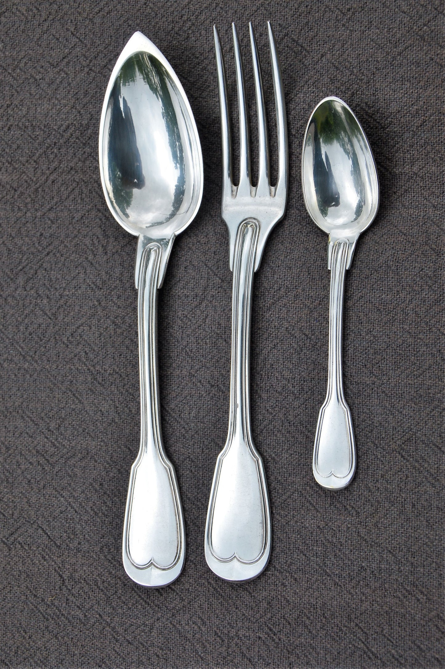 Antique Ruolz Six Spoons Forks and Four Teaspoons Filet French Silver Plated Riolz Marked 1866-1868 Luxury Cutlery Flatware