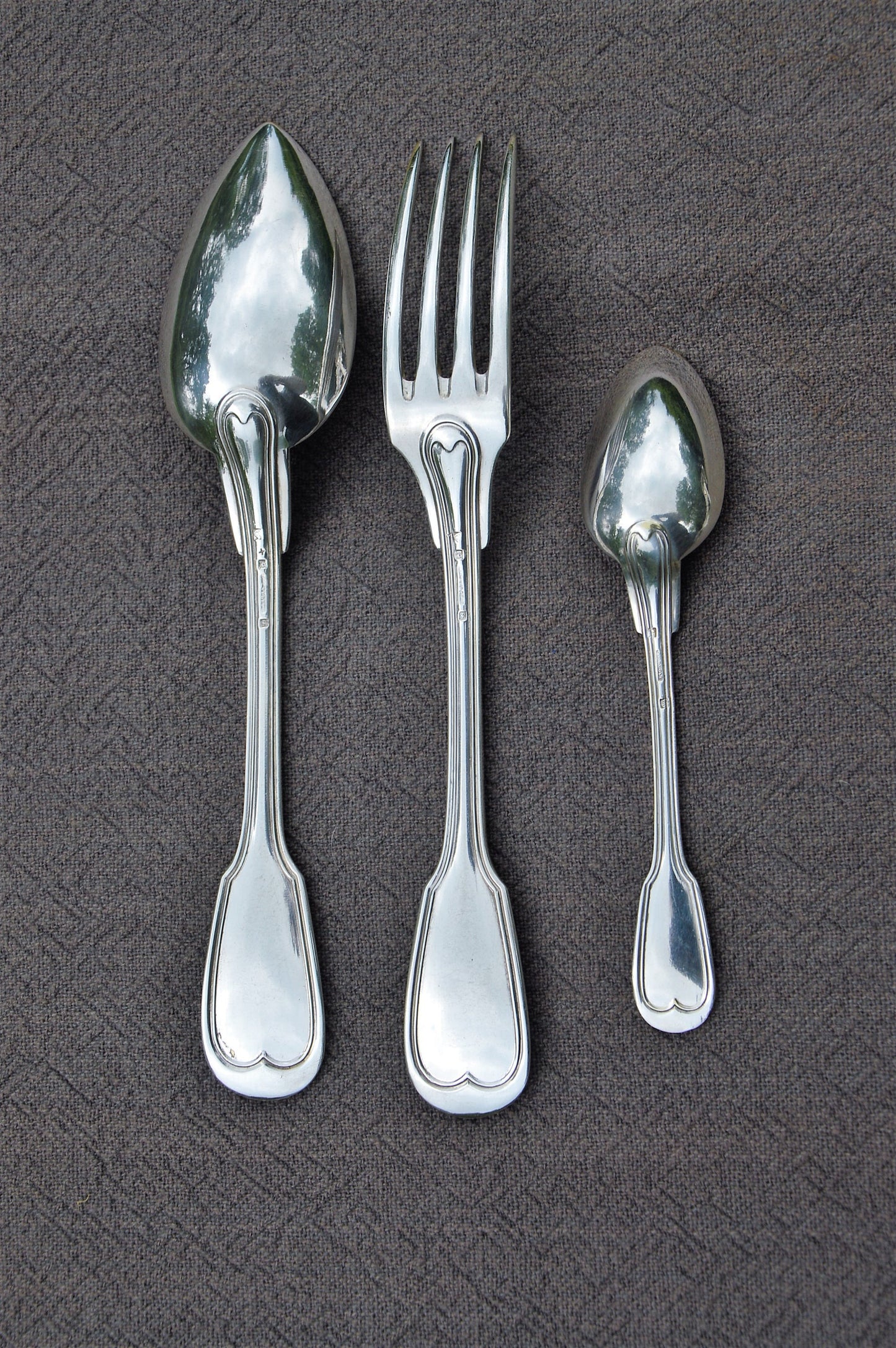 Antique Ruolz Six Spoons Forks and Four Teaspoons Filet French Silver Plated Riolz Marked 1866-1868 Luxury Cutlery Flatware