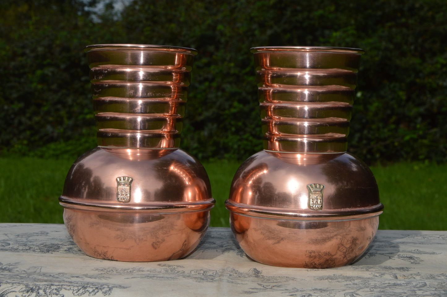 Pair Copper Vases Copper Decor Utensil Holders Flower Vase GAOR Villedieu France Copper Pot Lourdes Badges Home Decor French Copper Design